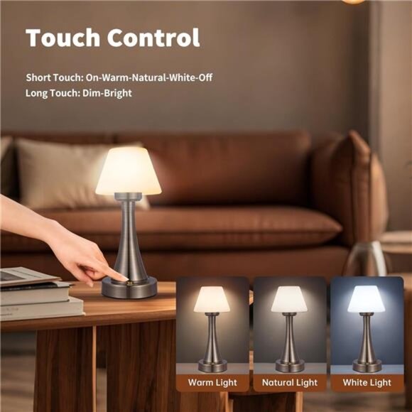 LED Cordless Table Lamp Rechargeable Dimmable Night Light Portable Outdoor Home - Picture 5 of 8